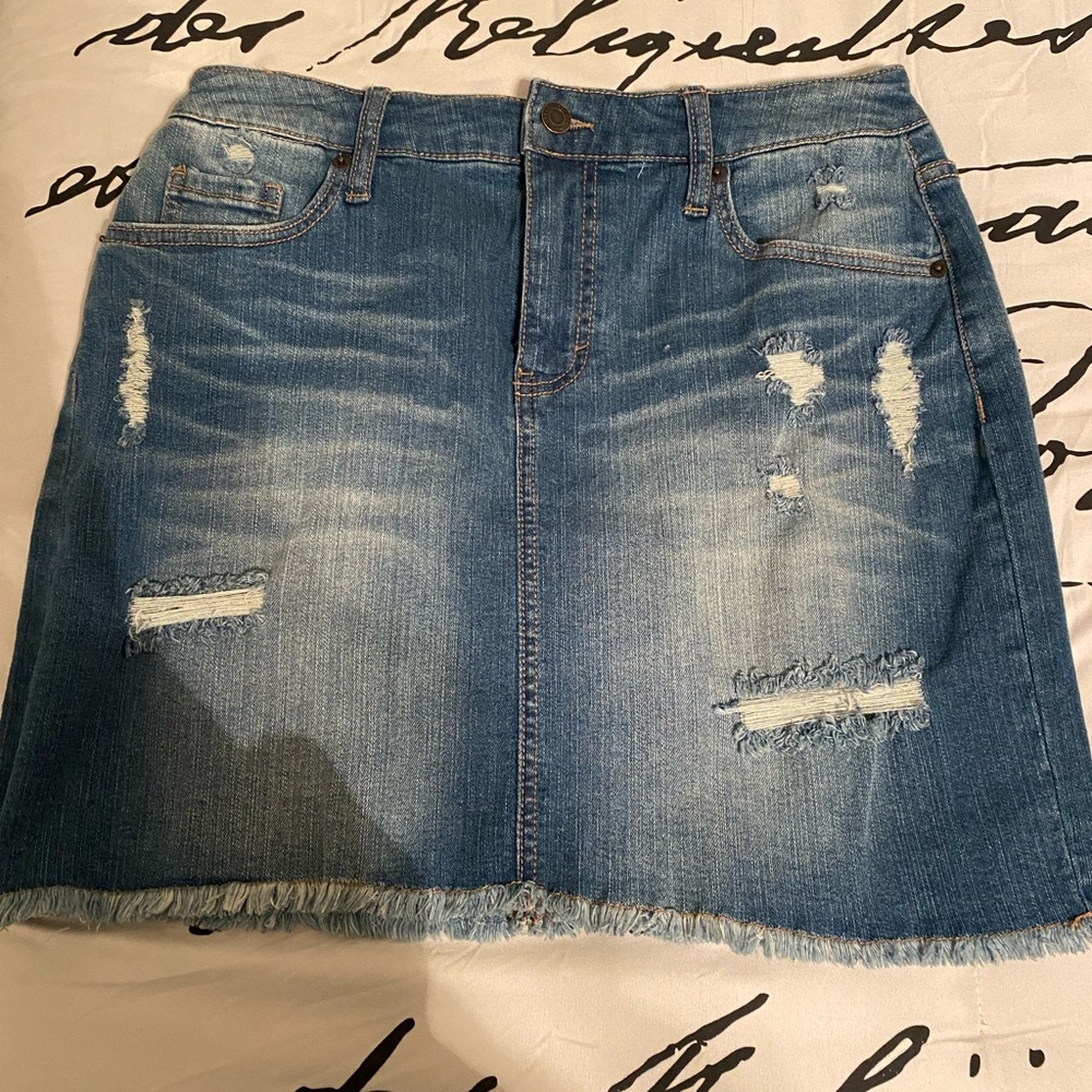Ripped/distressed dark denim skirt